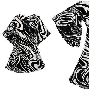 VTG Y2K Cache Silk Mini Dress XS Marble Bell Sleeves Fairy Retro Whimsygoth